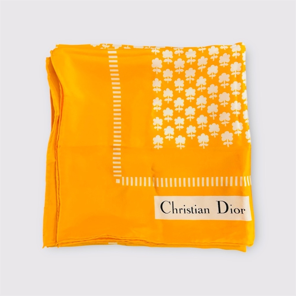 CHRISTIAN DIOR Rare Vintage Christian Dior Golden Silk Scarf 32” Paris Made - Picture 4 of 10